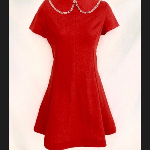VTG Peter Pan Collar Bright Red/Orange Mini Dress - Picture 2 of 5